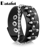Gothic Punk Unique Bullet Shape Chain Link Rock Cuff Leather Bracelet Bangle