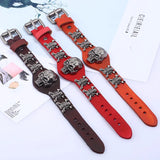 Gothic Punk Vintage Antique Skull Rivets Wide Leather Bracelet