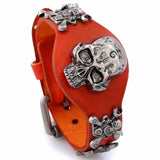 Gothic Punk Vintage Antique Skull Rivets Wide Leather Bracelet