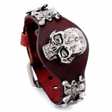 Gothic Punk Vintage Antique Skull Rivets Wide Leather Bracelet