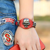 Gothic Punk Vintage Antique Skull Rivets Wide Leather Bracelet