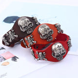 Gothic Punk Vintage Antique Skull Rivets Wide Leather Bracelet