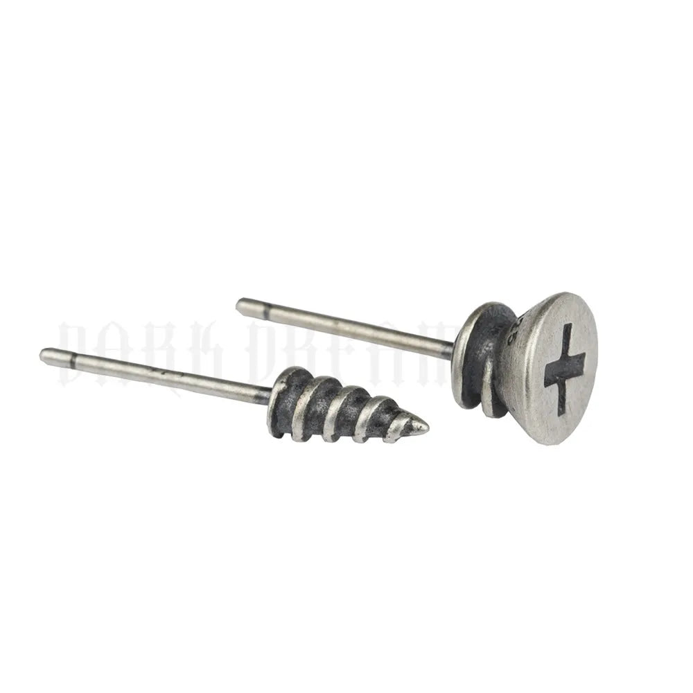 Gothic Punk 925 Silver Small Nail Stud Earrings