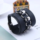 Gothic Punk Vintage Skull Rivet Leather Cuff Bracelet