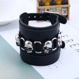 Gothic Punk Vintage Skull Rivet Leather Cuff Bracelet