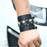 Gothic Punk Vintage Skull Rivet Leather Cuff Bracelet
