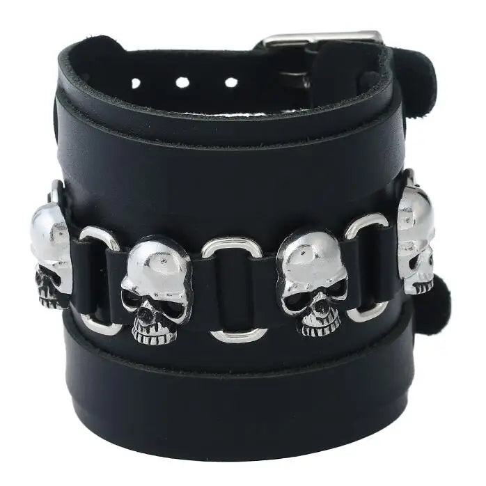 Gothic Punk Vintage Skull Rivet Leather Cuff Bracelet