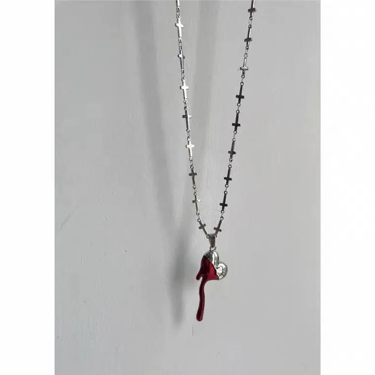Gothic Red Love Heart Pendant Necklace Vintage Chains Halloween Jewelry