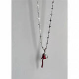 Gothic Red Love Heart Pendant Necklace Vintage Chains Halloween Jewelry