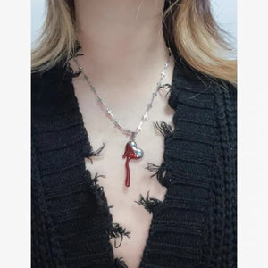 Gothic Red Love Heart Pendant Necklace Vintage Chains Halloween Jewelry