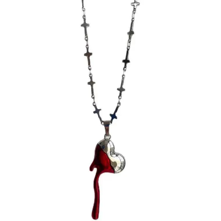 Gothic Red Love Heart Pendant Necklace Vintage Chains Halloween Jewelry