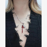 Gothic Red Love Heart Pendant Necklace Vintage Chains Halloween Jewelry