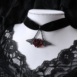 Gothic Red Rose Bat Wing Choker Pendant Necklace for Women