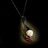 Gothic Retro Freshwater Pearl Pendant Necklace S925 Silver Short Chain Necklace