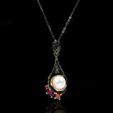 Gothic Retro Freshwater Pearl Pendant Necklace S925 Silver Short Chain Necklace