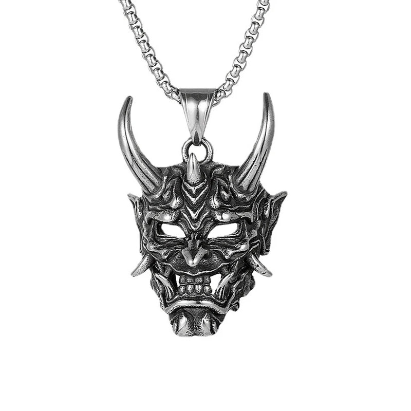 Gothic Retro Stainless Steel Ghost Mask Pendant Necklace For Men Boys