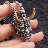 Gothic Retro Stainless Steel Ghost Mask Pendant Necklace For Men Boys