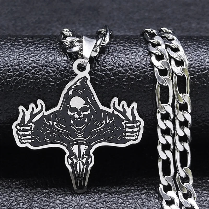 Gothic Satan Death Demon Skull Necklace for Men