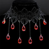 Gothic Lace Choker Red Beads Tassel Chain Necklace Women Steampunk