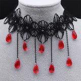 Gothic Lace Choker Red Beads Tassel Chain Necklace Women Steampunk