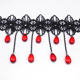 Gothic Lace Choker Red Beads Tassel Chain Necklace Women Steampunk