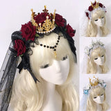 Gothic Sheep Horn Rose Flower Headband Lace Tiara Decor Headpiece