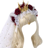 Gothic Sheep Horn Rose Flower Headband Lace Tiara Decor Headpiece