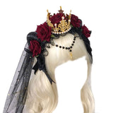 Gothic Sheep Horn Rose Flower Headband Lace Tiara Decor Headpiece