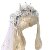 Gothic Sheep Horn Rose Flower Headband Lace Tiara Decor Headpiece