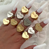 Gothic Silver Heart Chunky Rings Square Geometric Metal