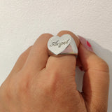 Gothic Silver Heart Chunky Rings Square Geometric Metal
