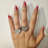 Gothic Silver Heart Chunky Rings Square Geometric Metal