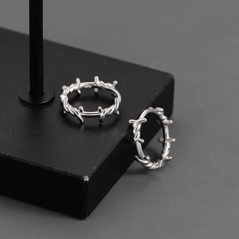 Gothic Silver Thorns Hoops Earrings for Party