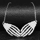 Gothic Skeleton Hand Punk Necklaces Women Stainless Steel Hip Hop Necklaces