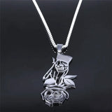 Gothic Skeleton Skull Rose Flower Punk Necklace