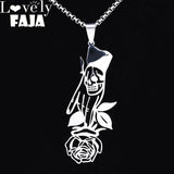 Gothic Skeleton Skull Rose Flower Punk Necklace