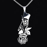 Gothic Skeleton Skull Rose Flower Punk Necklace