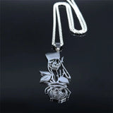 Gothic Skeleton Skull Rose Flower Punk Necklace