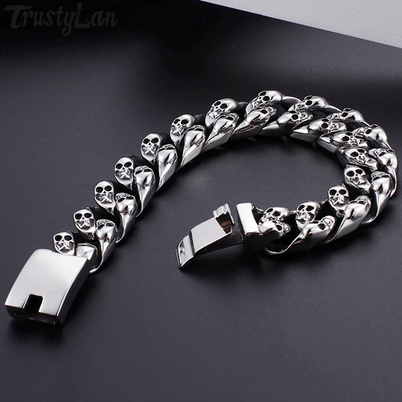 Gothic Skull Bracelet Stainless Steel Skeleton Chain Charm Biker Jewelry