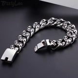 Gothic Skull Bracelet Stainless Steel Skeleton Chain Charm Biker Jewelry