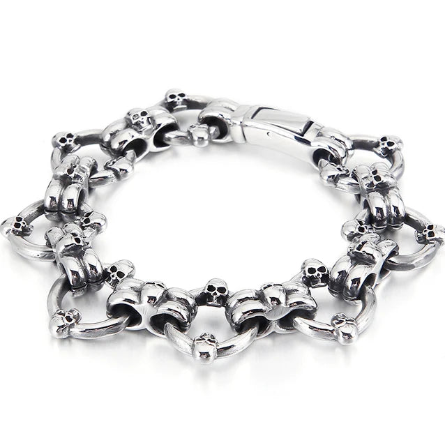 Gothic Skull Bracelet Men Stainless Steel 3D Skeleton Chain Biker Jewelry