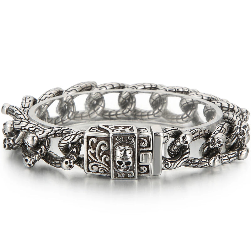 Gothic Skull Bracelet for Men Stainless Steel Chain Punk Biker