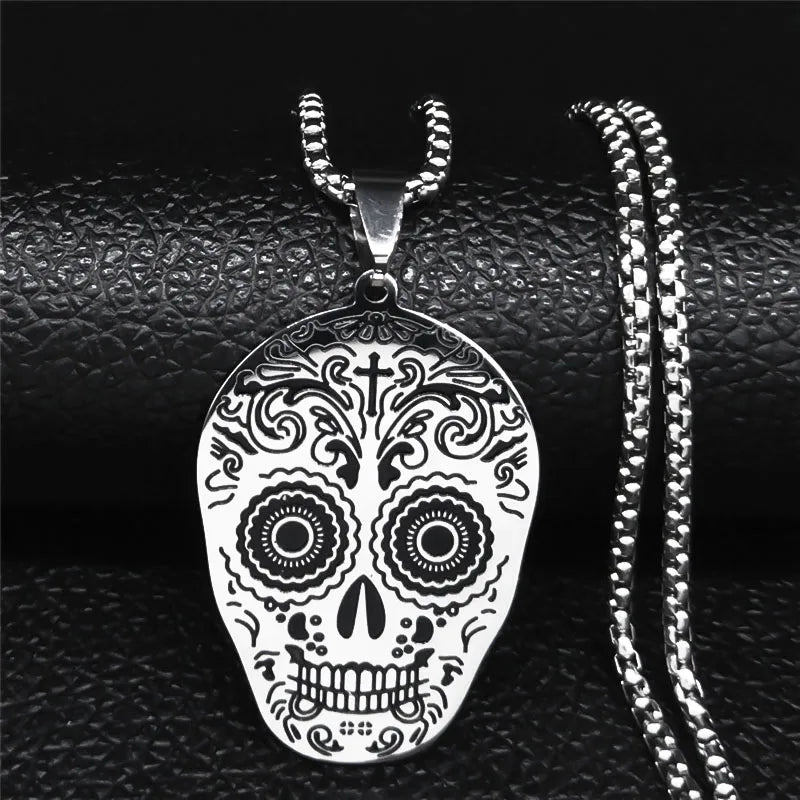 Gothic Skull Skeleton Necklace Stainless Steel Punk Pirate Choker Halloween Gift