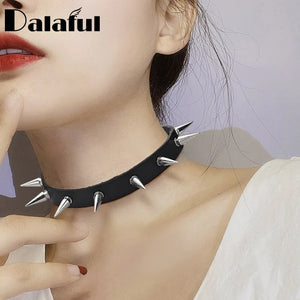Gothic Spike Rivet Choker Leather Necklace for Women