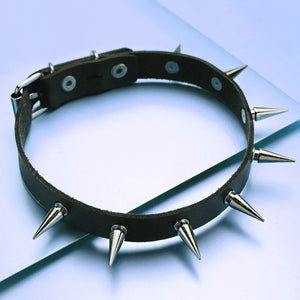 Gothic Spike Rivet Choker Leather Necklace for Women