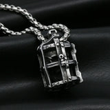 Gothic Stainless Steel Cage Skull Necklace Pendant Punk Hip Hop Biker Skull