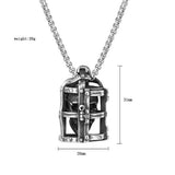 Gothic Stainless Steel Cage Skull Necklace Pendant Punk Hip Hop Biker Skull