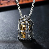Gothic Stainless Steel Cage Skull Necklace Pendant Punk Hip Hop Biker Skull
