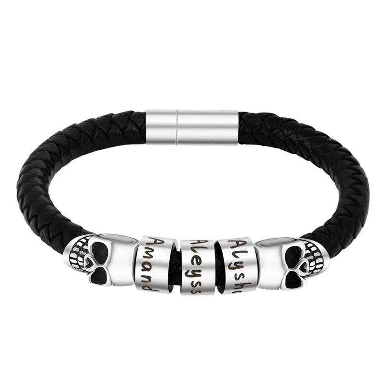 Gothic Skull Bracelet PU Weave Chain Punk Rock Bangle