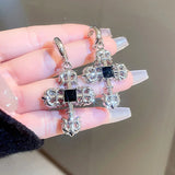Gothic Steampunk Style Rhinestone Cross Earring